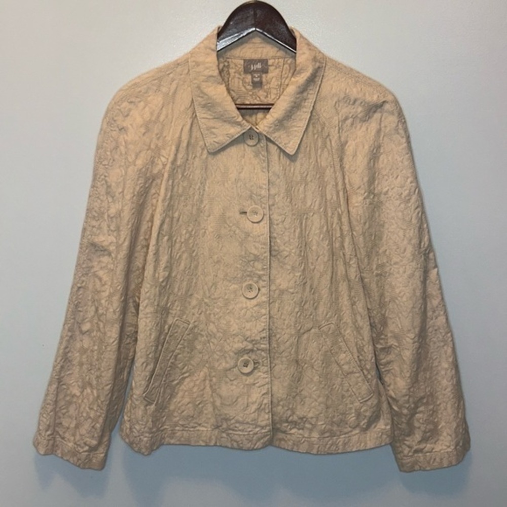 J. Jill Womens Medium Floral‎ Brocade Tapestry Blazer Jacket -Raglan Sleeve -Tan